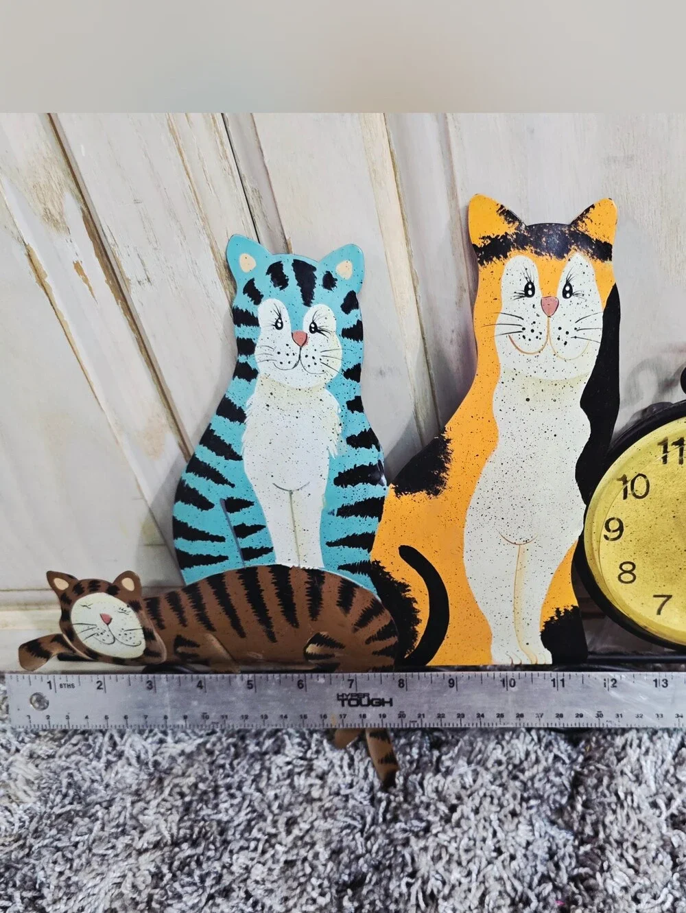 Vintage Metal Cat Clock 3 Kittens Country Folk Art Wall Decor